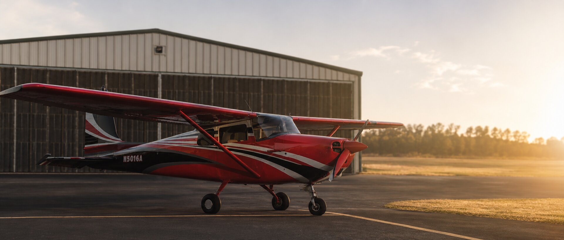 Cessna on the ramp at golden hour